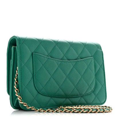 Chanel Caviar Quilted Perforated Metal CC Wallet on Chain WOC Green 3 of 14