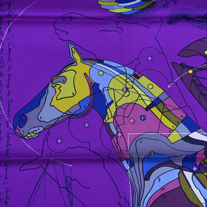 Hermes Silk Le Pegase D'Hermes Scarf 90 Ultra Violet Vert Bleu 4 of 6