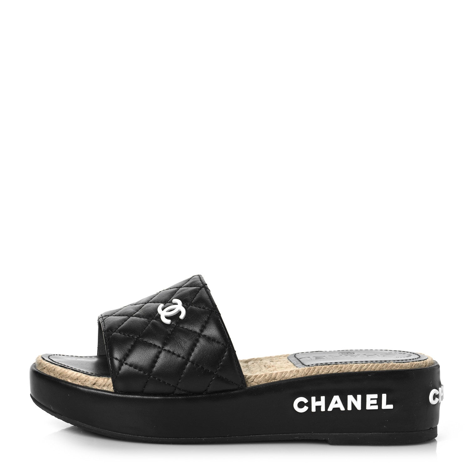 Chanel Lambskin Quilted CC Espadrille Slip On Sandals 35 Black 1 of 10