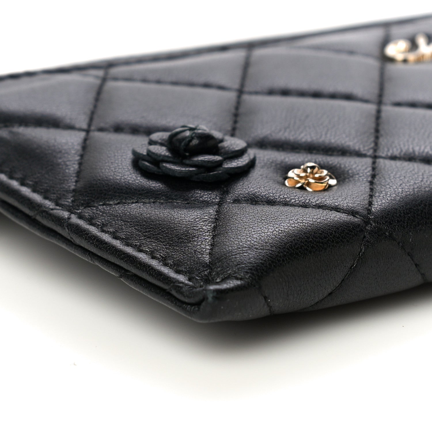 Chanel Lambskin Quilted Camellia Pouch With Handle Black 8 of 9