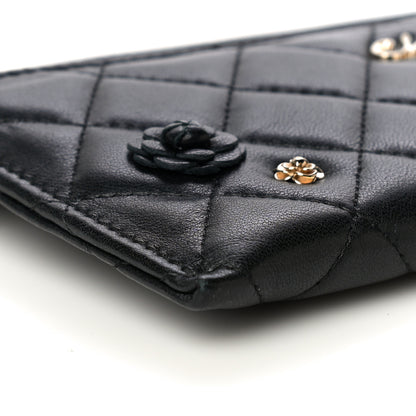 Chanel Lambskin Quilted Camellia Pouch With Handle Black 8 of 9