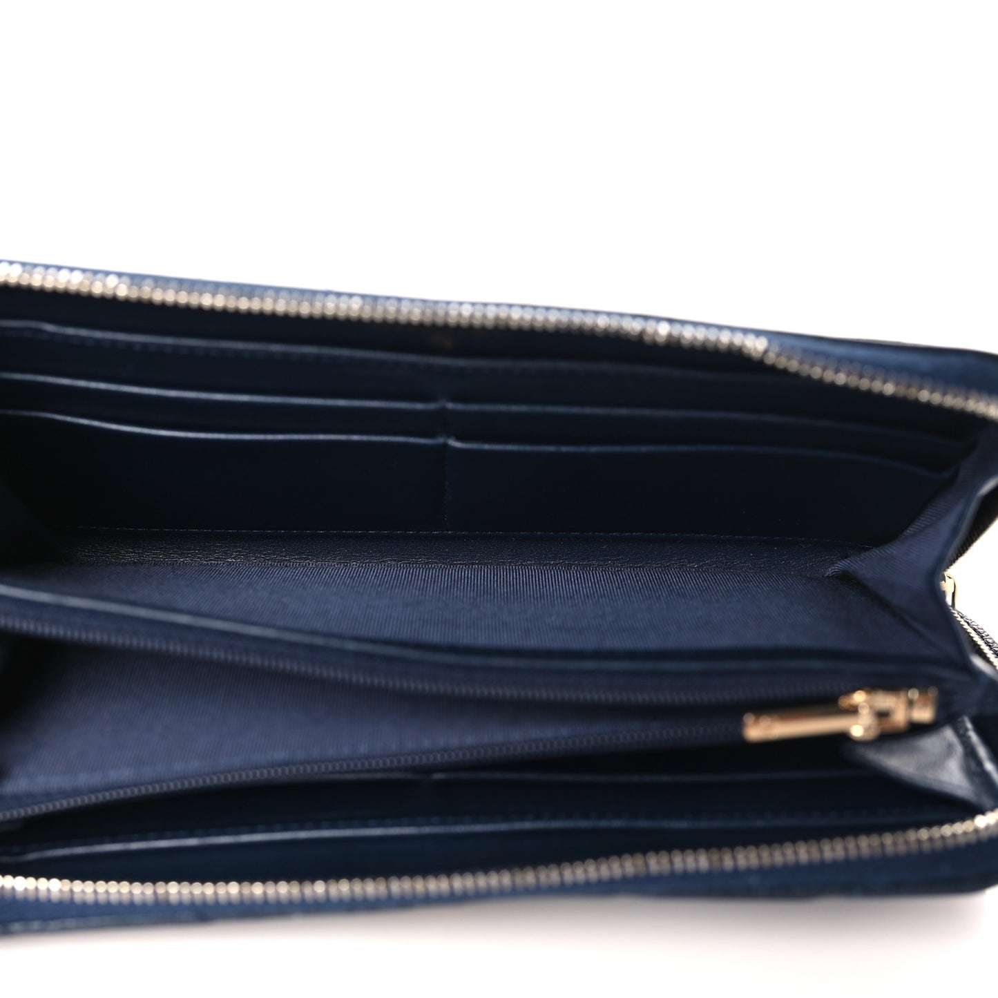 Caviar Quilted Large Gusset Zip Around Wallet Navy
