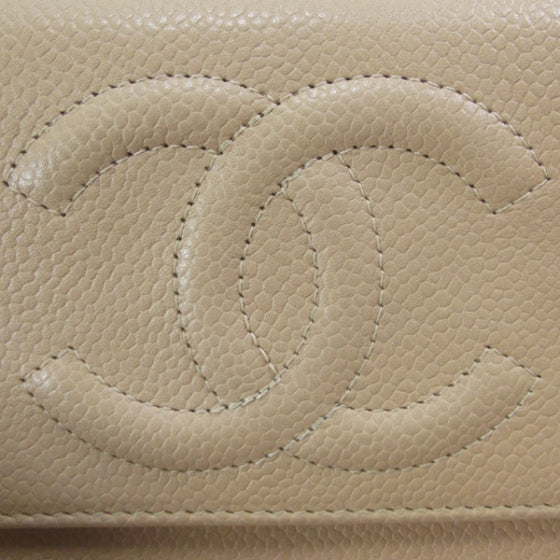 Caviar CC Flap Wallet Beige