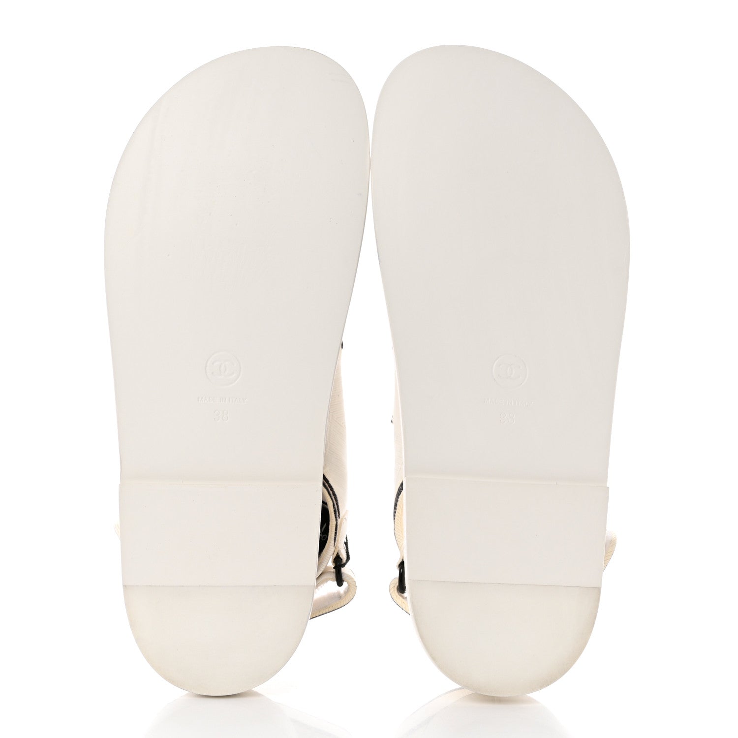 Chanel Calfskin Printed Velcro Dad Sandals 38 White Black 5 of 9