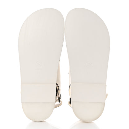 Chanel Calfskin Printed Velcro Dad Sandals 38 White Black 5 of 9