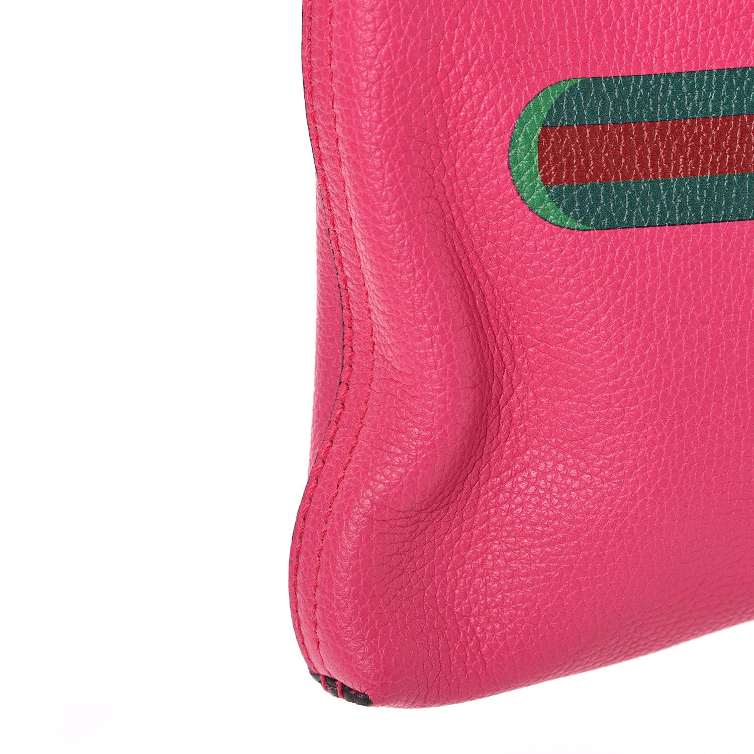 Gucci Pebbled Calfskin Medium Logo Portfolio Clutch Box Pink Green 8 of 8