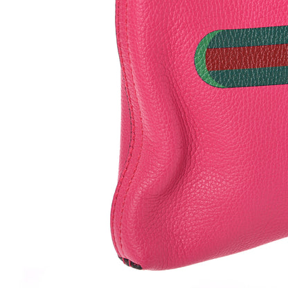 Gucci Pebbled Calfskin Medium Logo Portfolio Clutch Box Pink Green 8 of 8