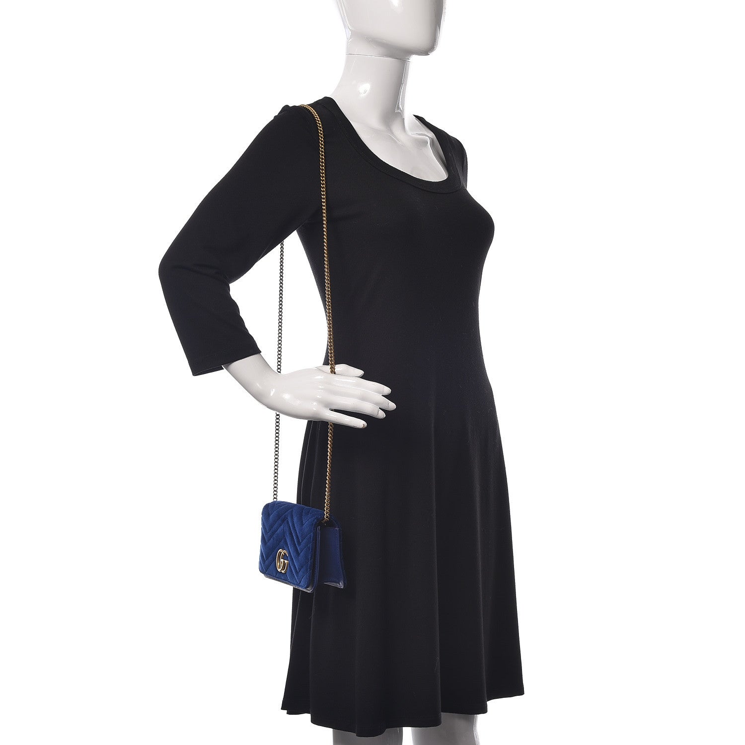 Gucci Velvet Matelasse GG Marmont Mini Bag Cobalt Blue 2 of 10