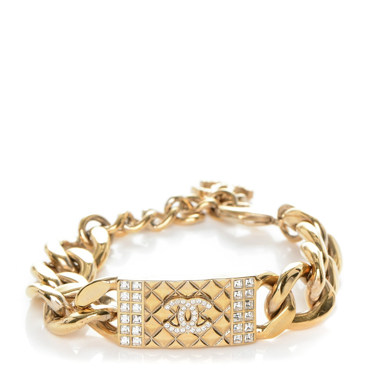 Crystal CC Chain ID Bracelet Gold