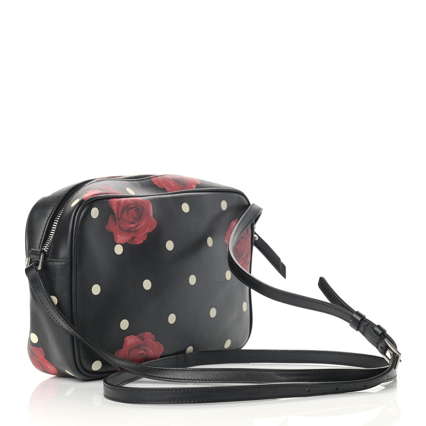 Calfskin Rose Print Monogram Lou Camera Bag Black