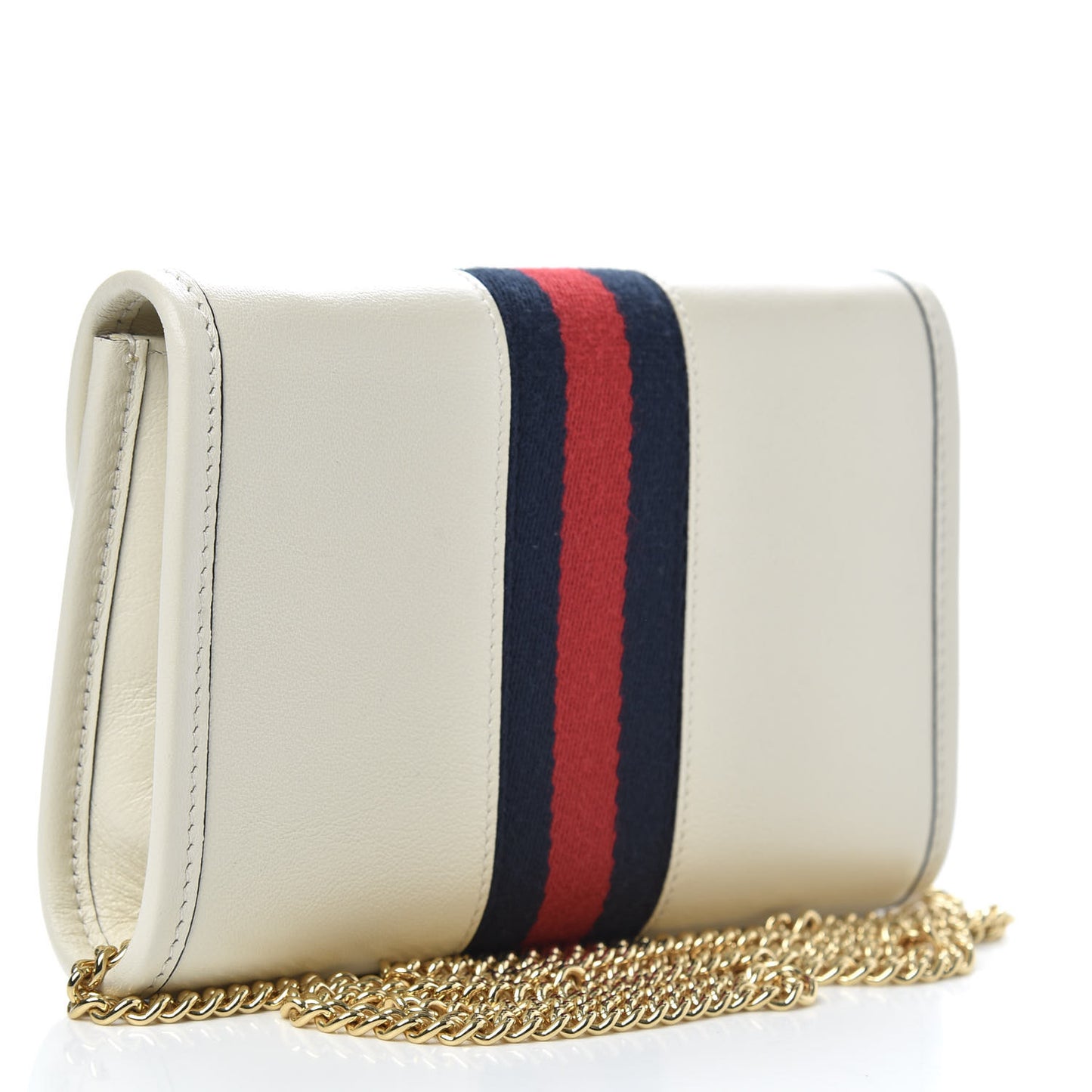 Textured Calfskin Web Mini Rajah Slim Flap Shoulder Bag Mystic White