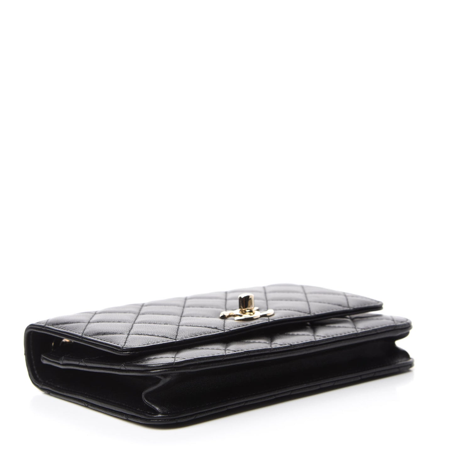 Lambskin Quilted Trendy CC Wallet On Chain WOC Black