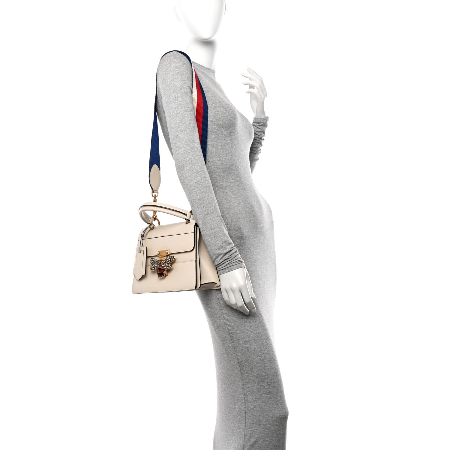 Gucci Calfskin Sylvie Web Small Queen Margaret Top Handle Bag White 2 of 12
