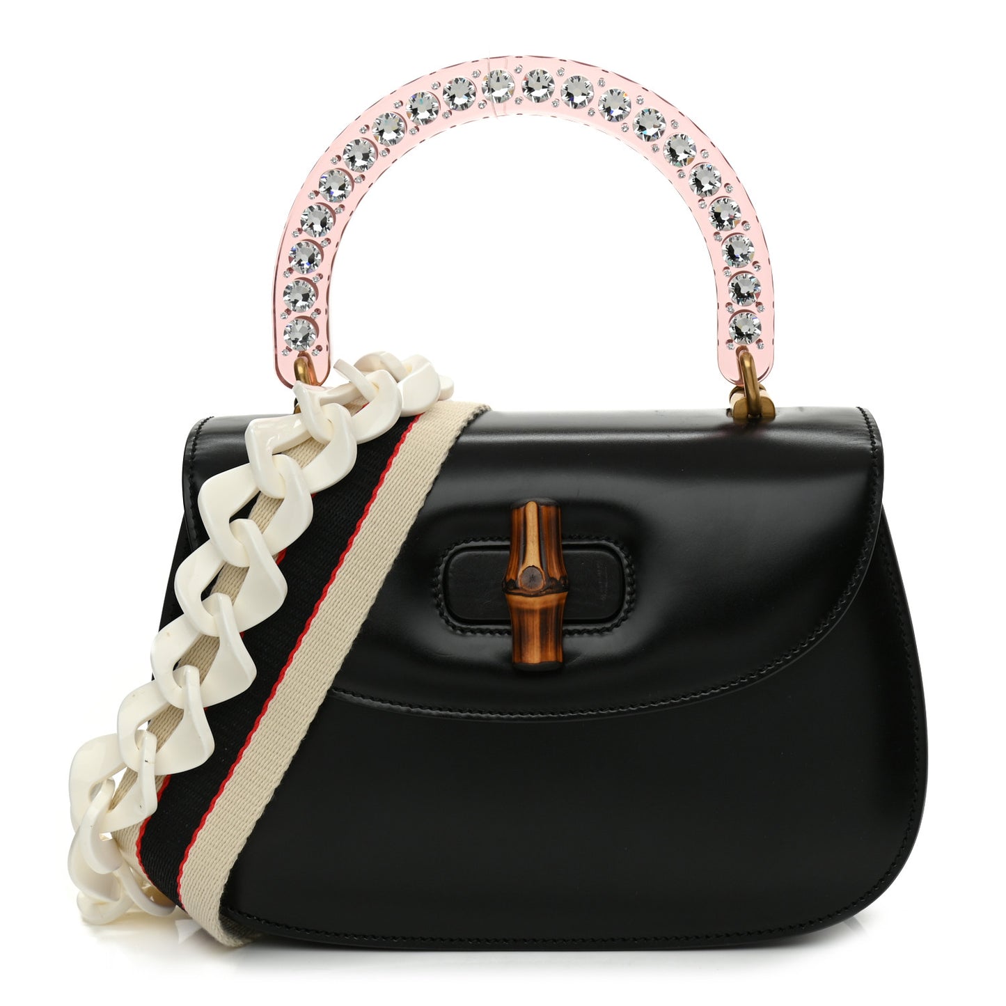 Calfskin Plexiglass Medium Classic 2 Top Handle Bag Black