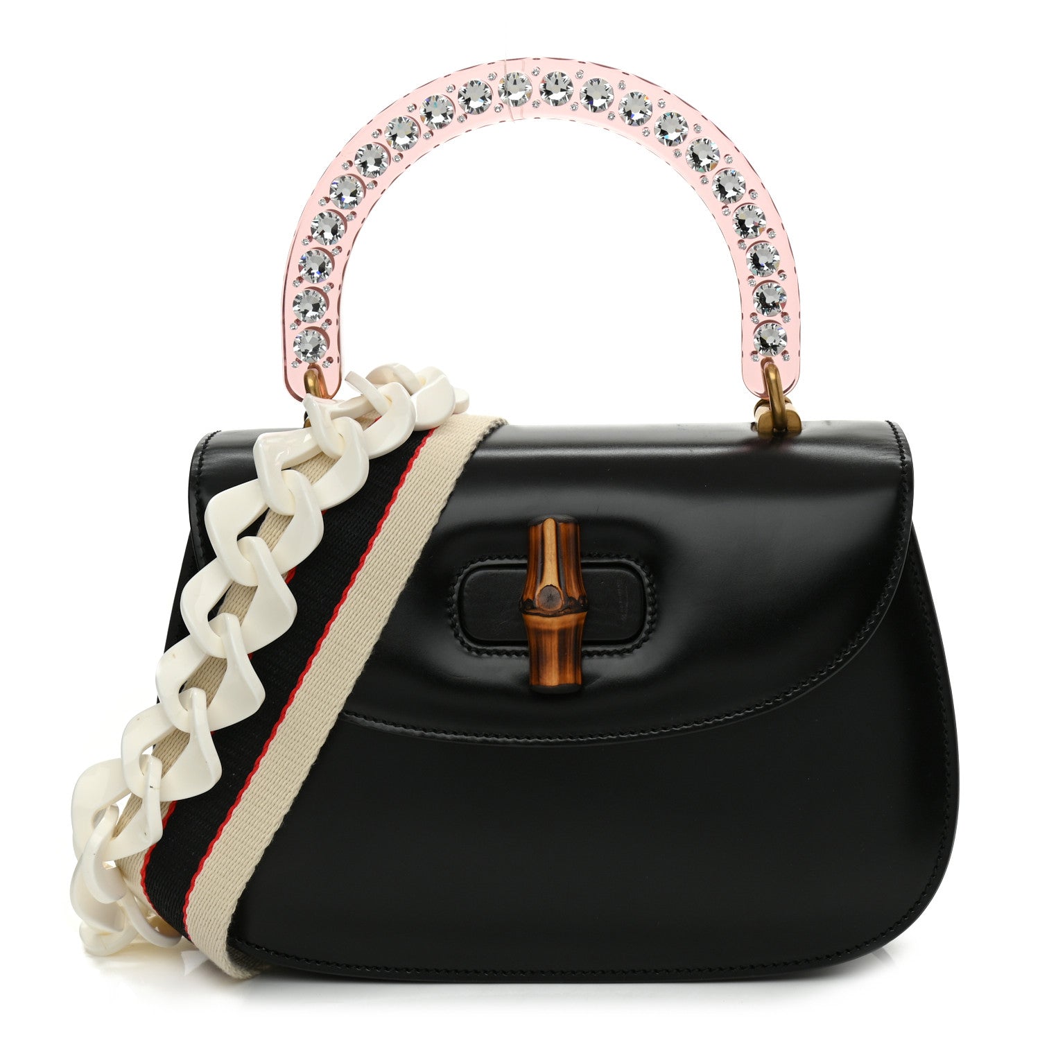Gucci Calfskin Plexiglass Medium Classic 2 Top Handle Bag Black 1 of 10