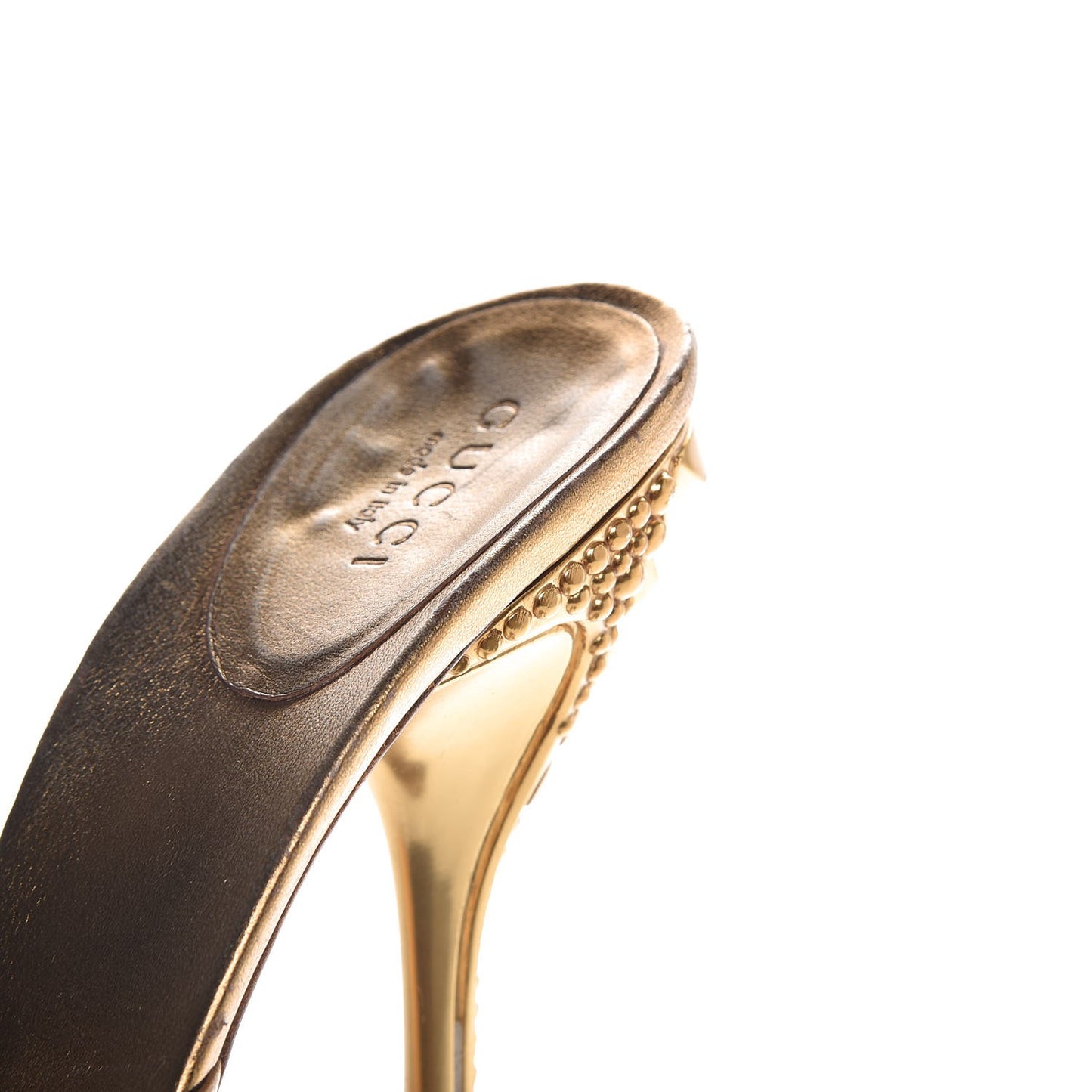 Calfskin Studded Peep Toe Mules 6.5 Gold