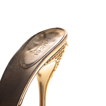 Gucci Calfskin Studded Peep Toe Mules 6.5 Gold 14 of 17