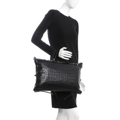 Saint Laurent Calfskin Crocodile Embossed Large Convertible ID Bag Black 3 of 8
