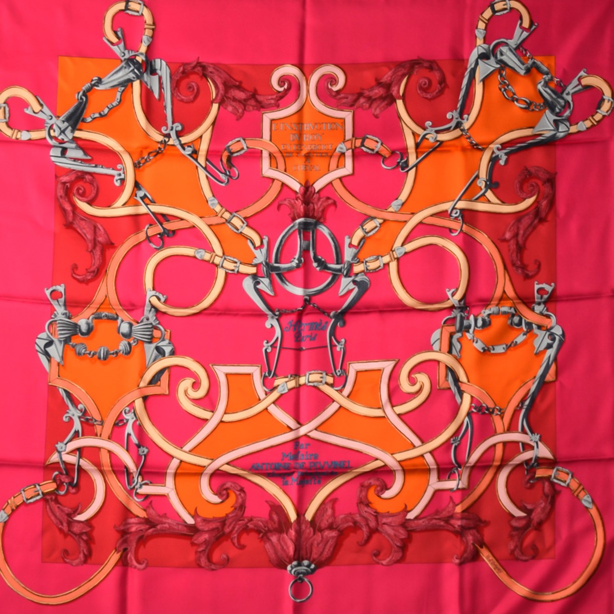 Hermes Silk L'Instruction Du Roy Scarf 90 Rose Indien Orange Gris 1 of 7