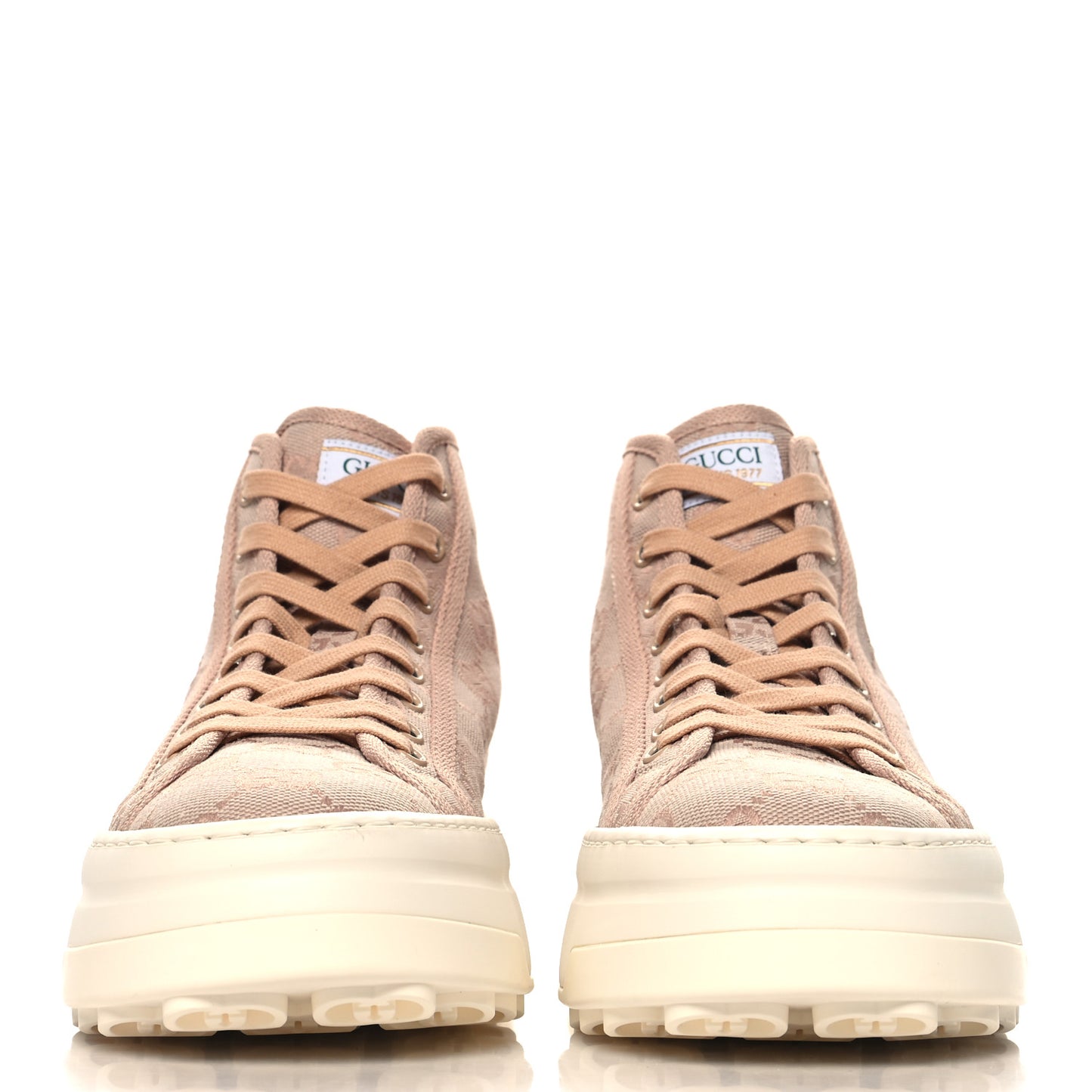 New Canvas GG Monogram Womens Tennis 1977 High Top 55mm Platform Sneakers 38 Skin Rose Dark Skin Rose
