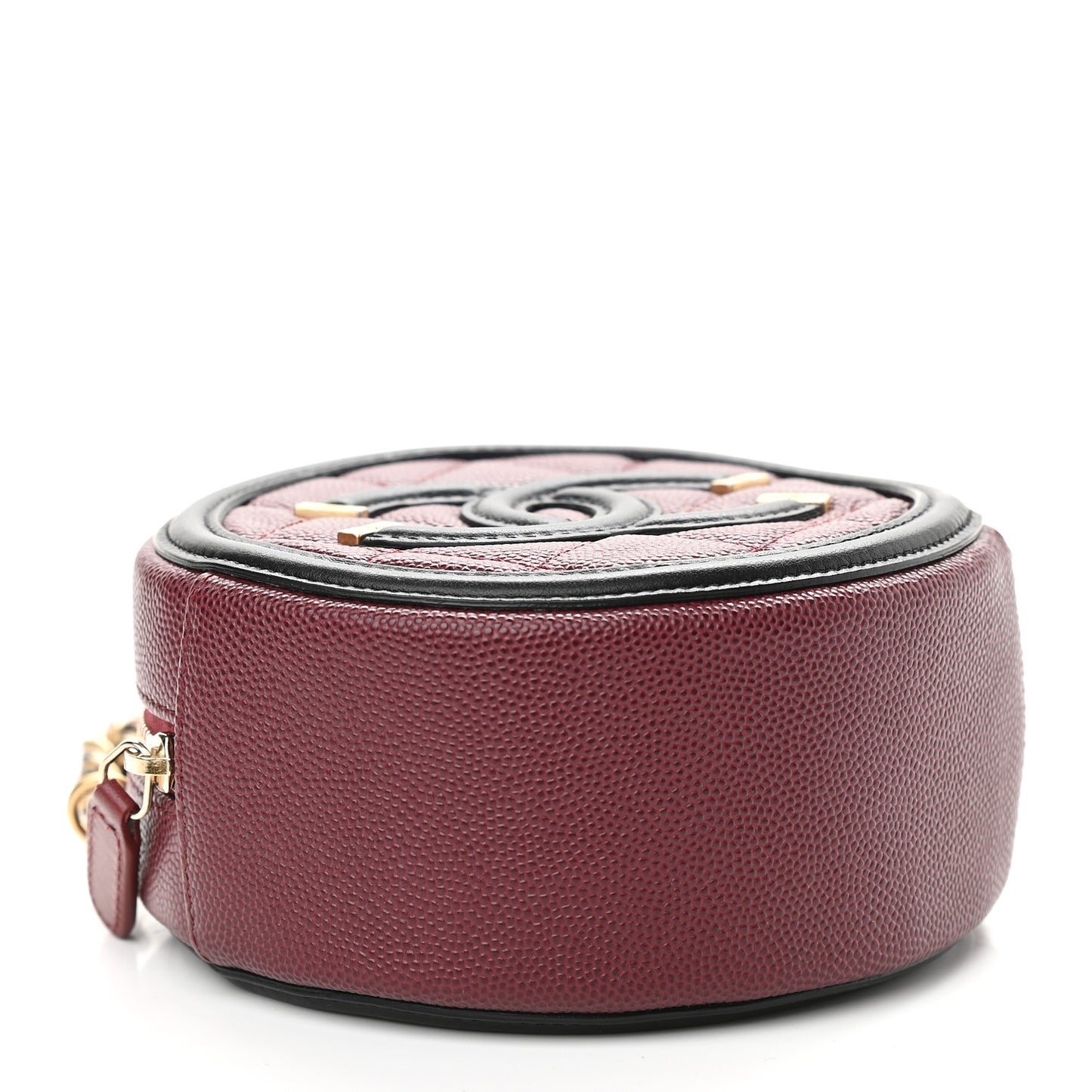 Caviar Quilted Round Filigree Crossbody Burgundy Black