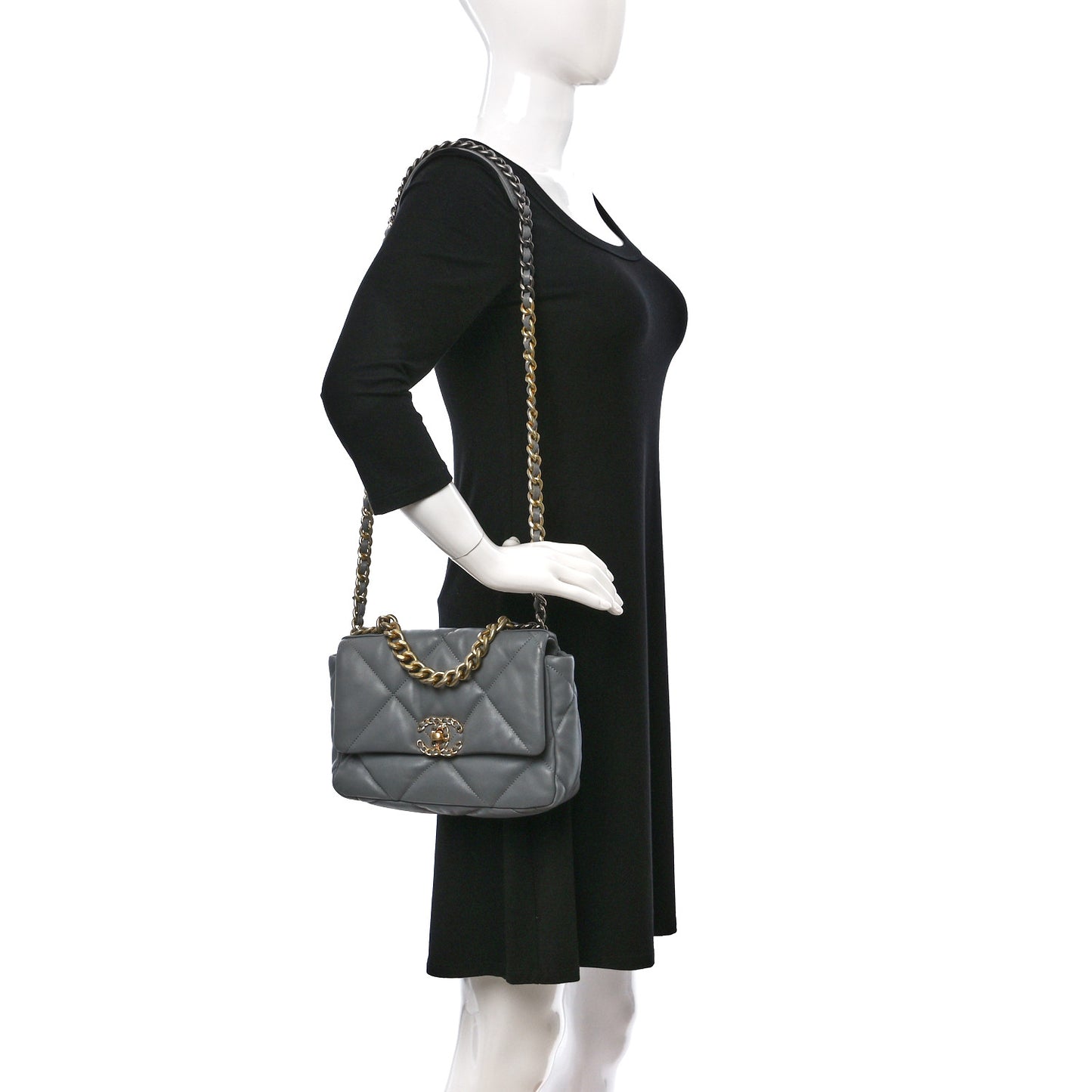 Goatskin Quilted Medium Chanel 19 Flap Grey