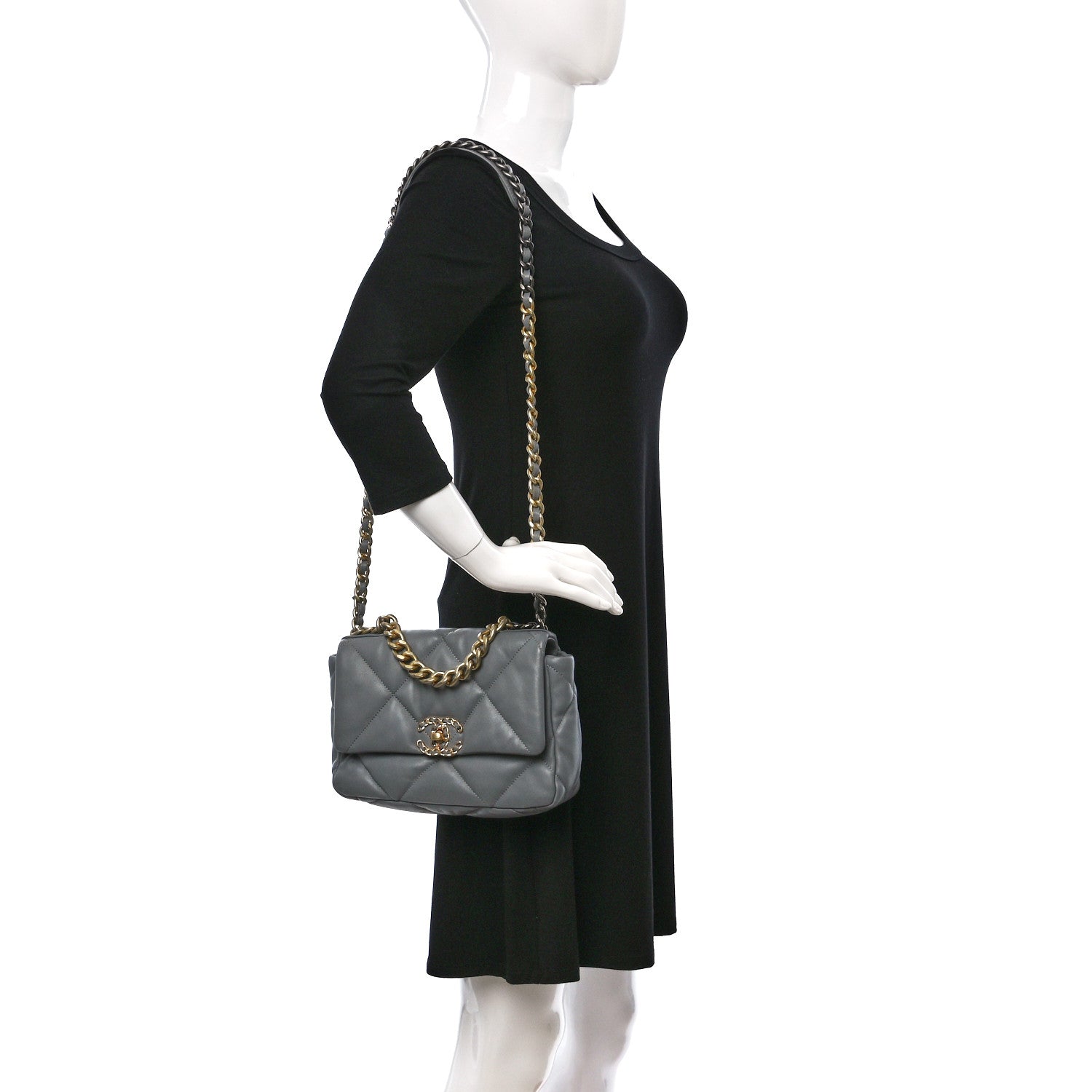 Chanel Goatskin Quilted Medium Chanel 19 Flap Grey 2 of 10