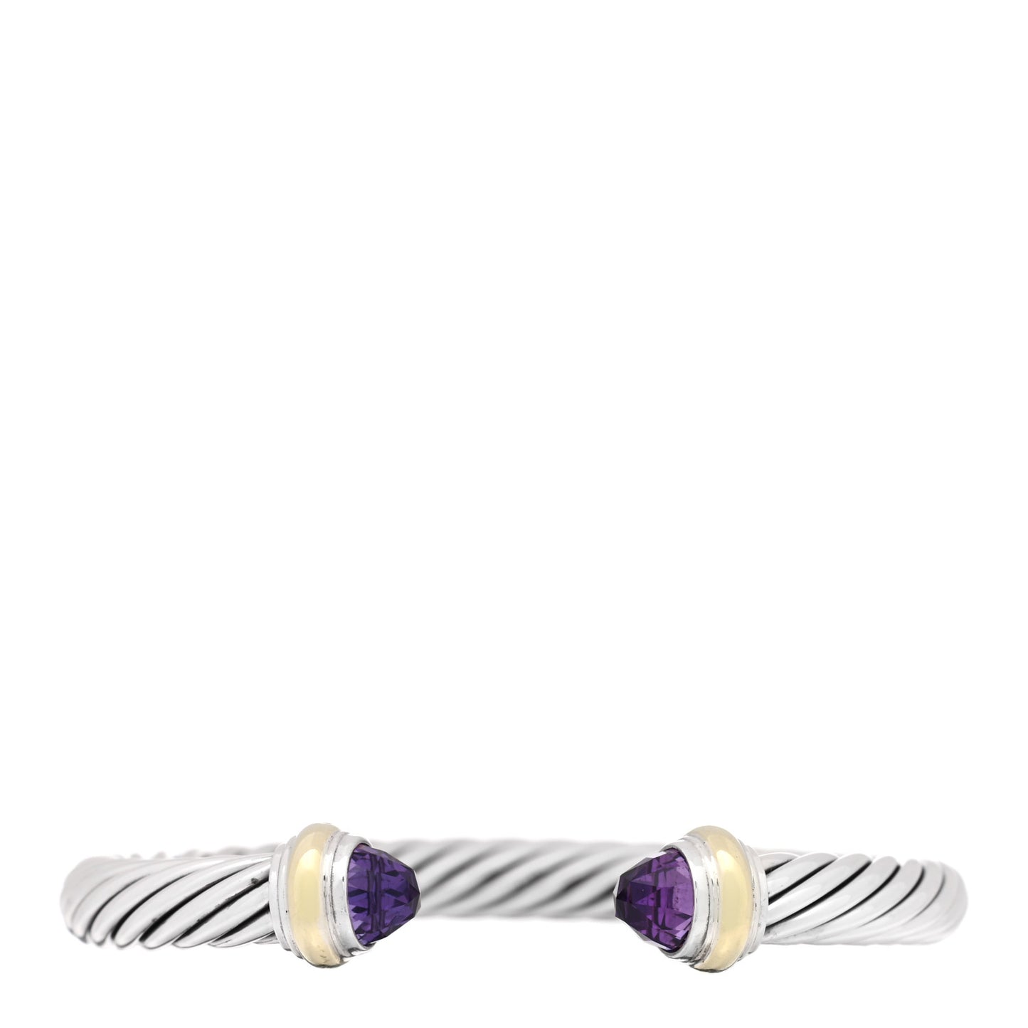 Sterling Silver 14K Yellow Gold Amethyst 7mm Cable Classics Bracelet