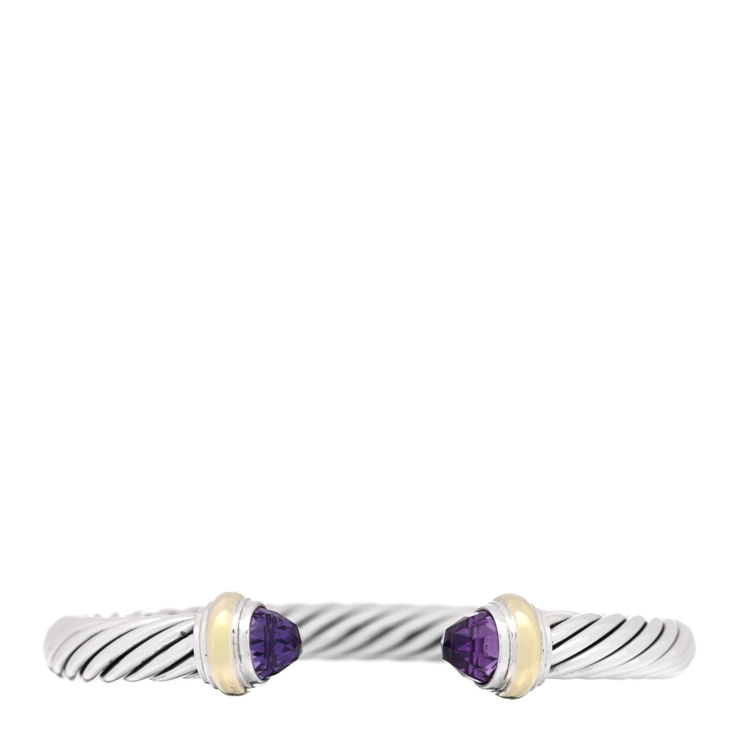 David Yurman Sterling Silver 14K Yellow Gold Amethyst 7mm Cable Classics Bracelet 1 of 3