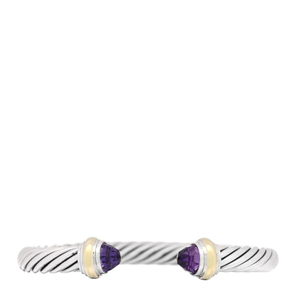 David Yurman Sterling Silver 14K Yellow Gold Amethyst 7mm Cable Classics Bracelet 1 of 3