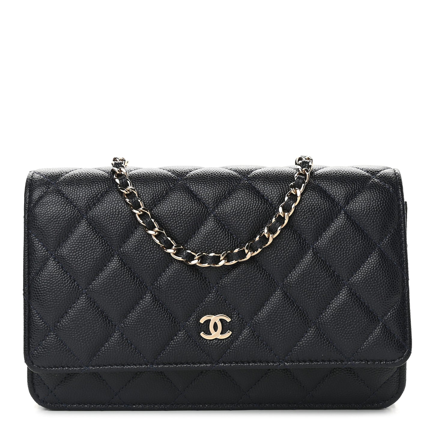 Caviar Quilted Wallet On Chain WOC Navy Blue