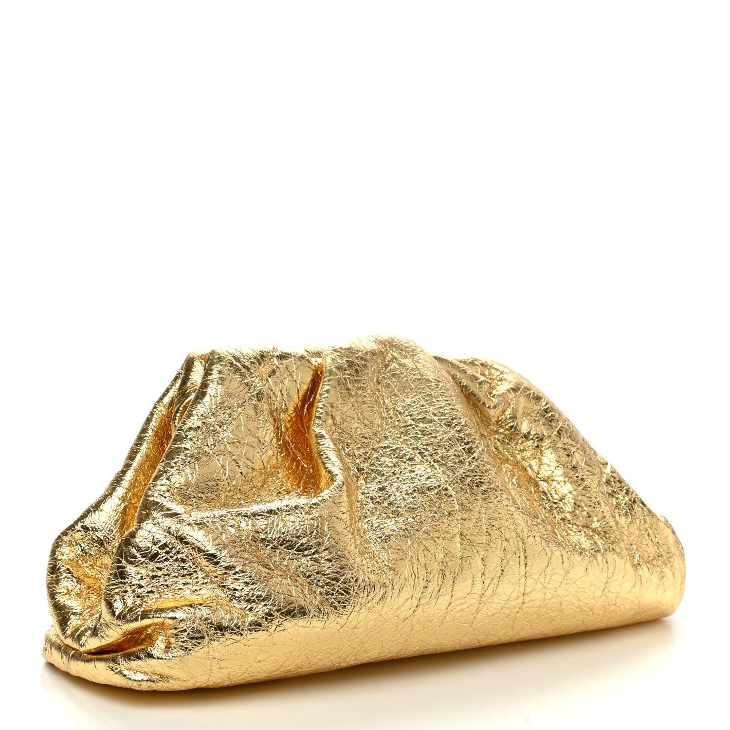 Bottega Veneta Metallic Crinkled Lambskin The Pouch Oversized Clutch Oro 3 of 7