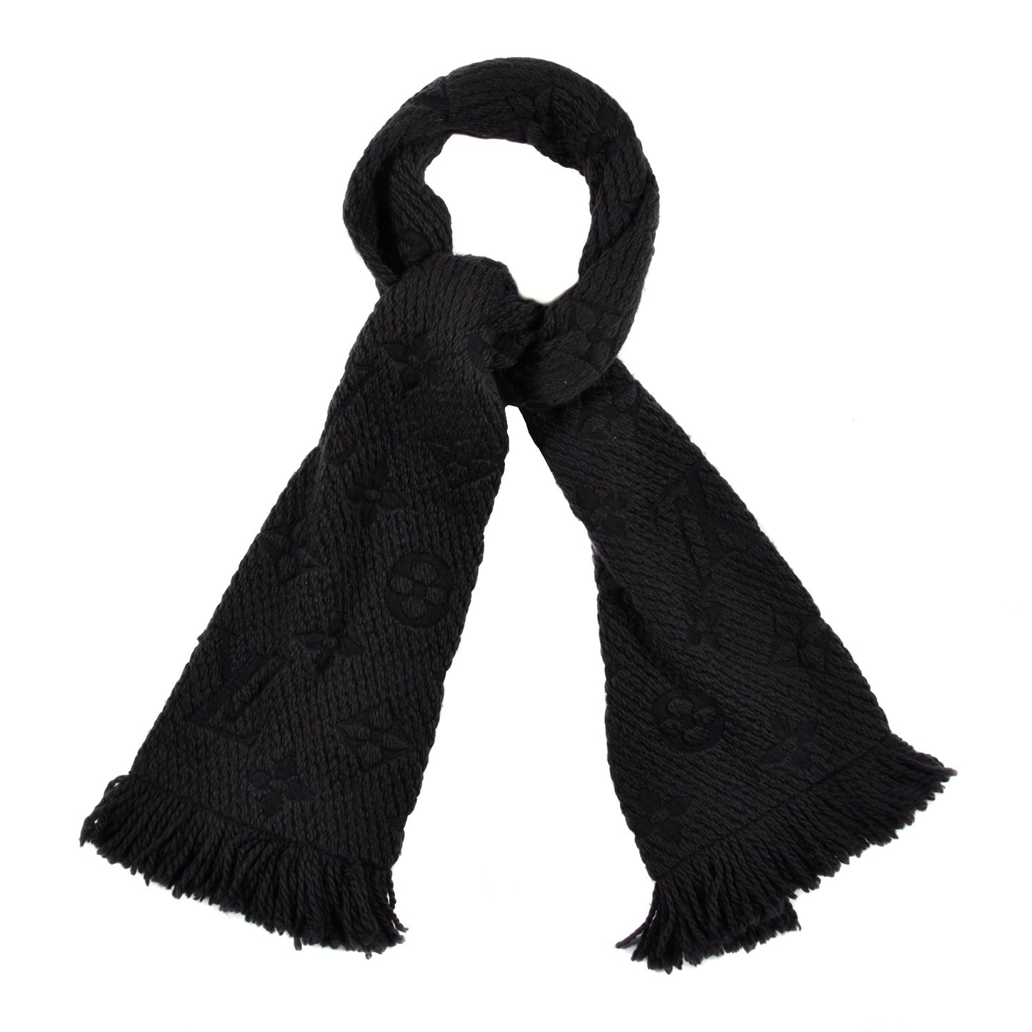 Wool Silk Logomania Scarf Black