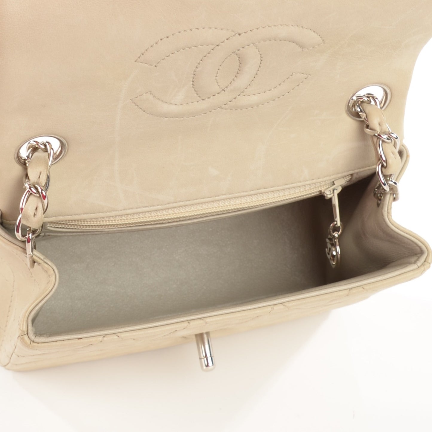 Lambskin Quilted Mini Square Flap Beige