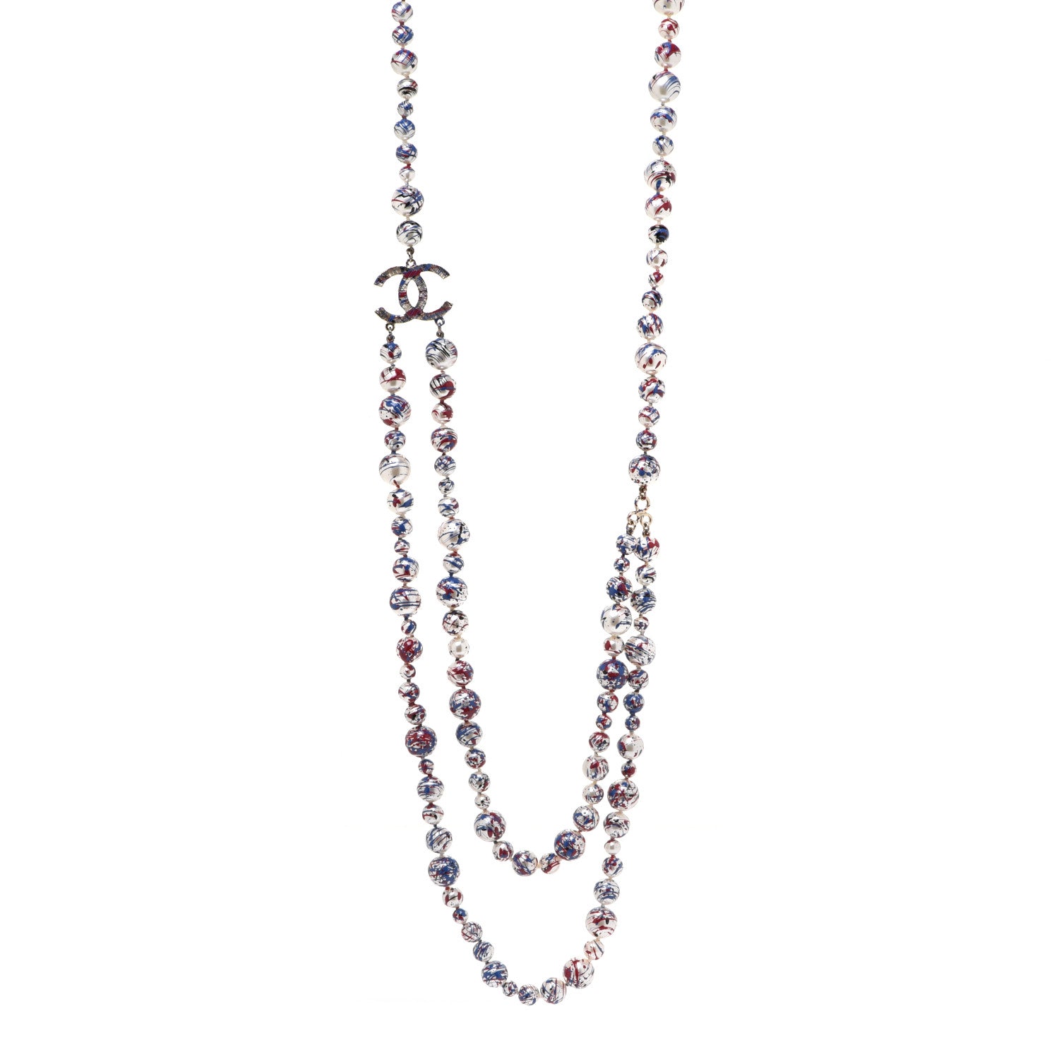 Chanel Pearl CC Graffiti Long Necklace Red White Blue Gold 1 of 6