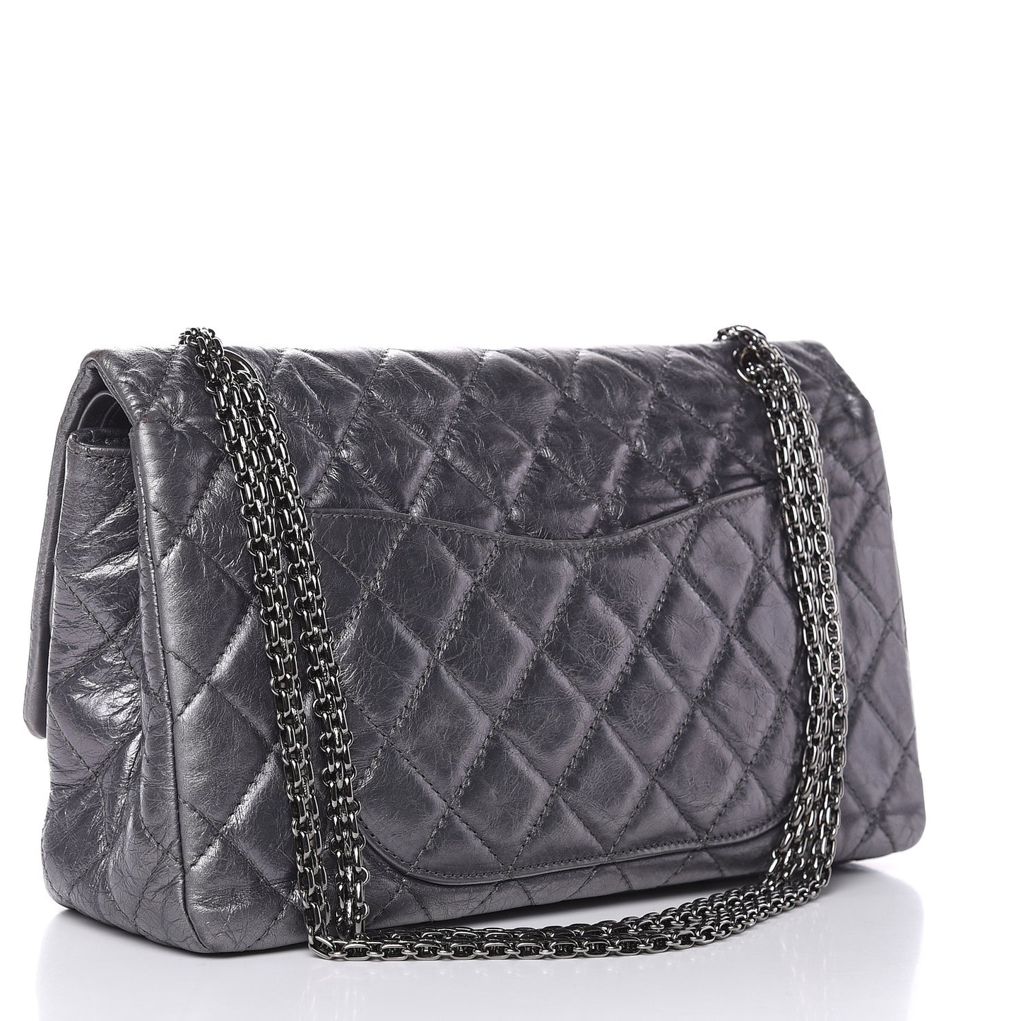 Metallic Aged Calfskin Quilted 2.55 Reissue 227 Flap Dark Silver
