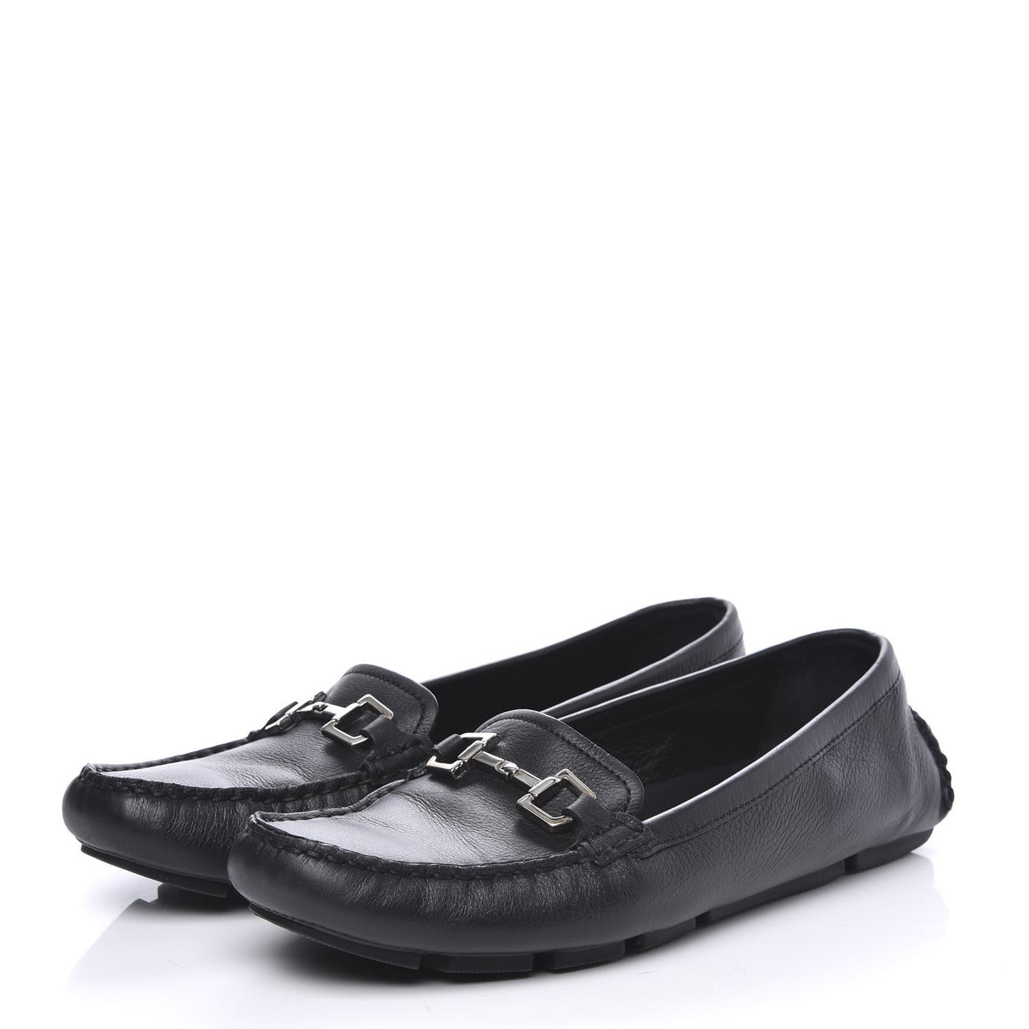 Calfskin Womens Driver Loafers 38 Black