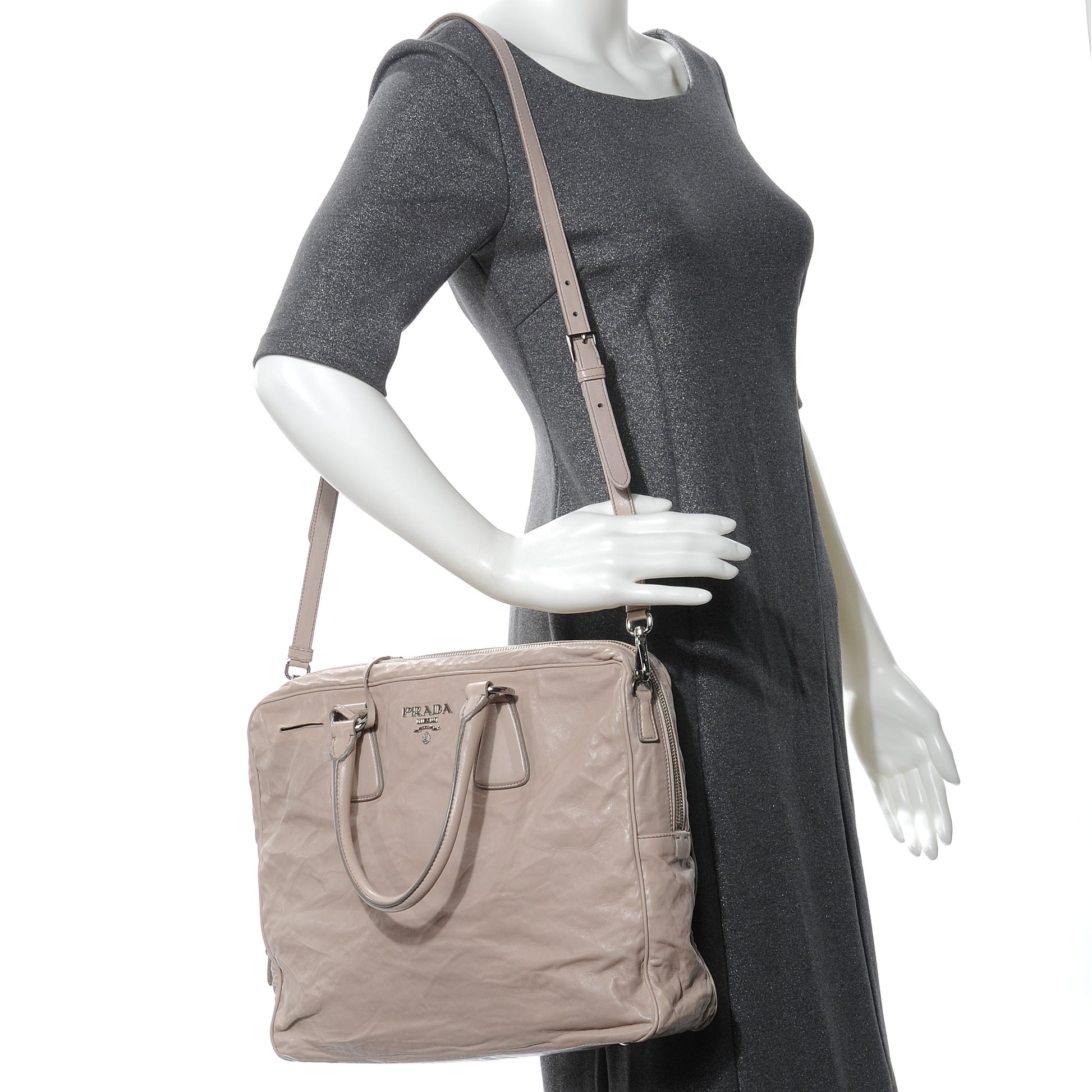 Prada Lambskin Boston Large Tote Stone 2 of 8