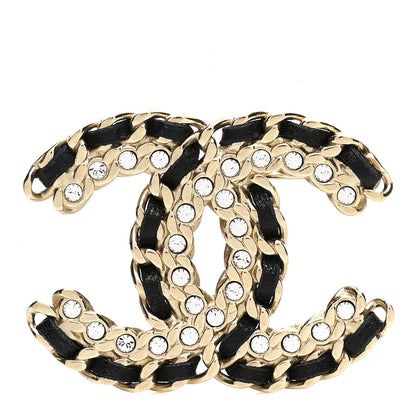 Chanel Lambskin Crystal Vintage Allure CC Chain Brooch Black Gold 1 of 3