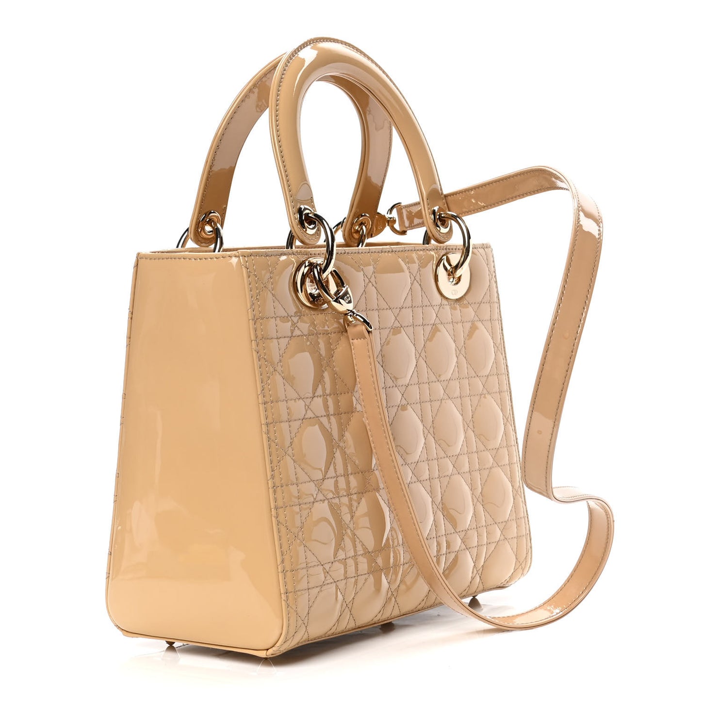 Patent Cannage Medium Lady Dior Beige