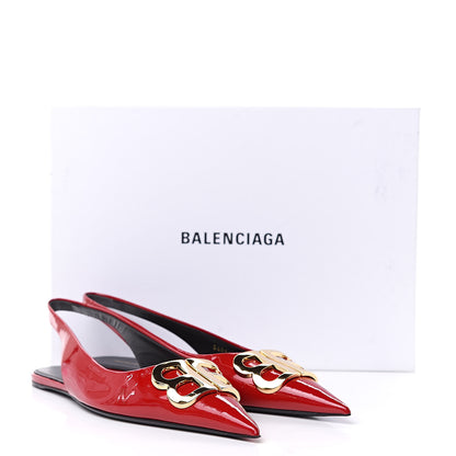 Balenciaga Patent BB Knife Pointy Toe Slingback Flats 39 Rouge Cardinal 10 of 10