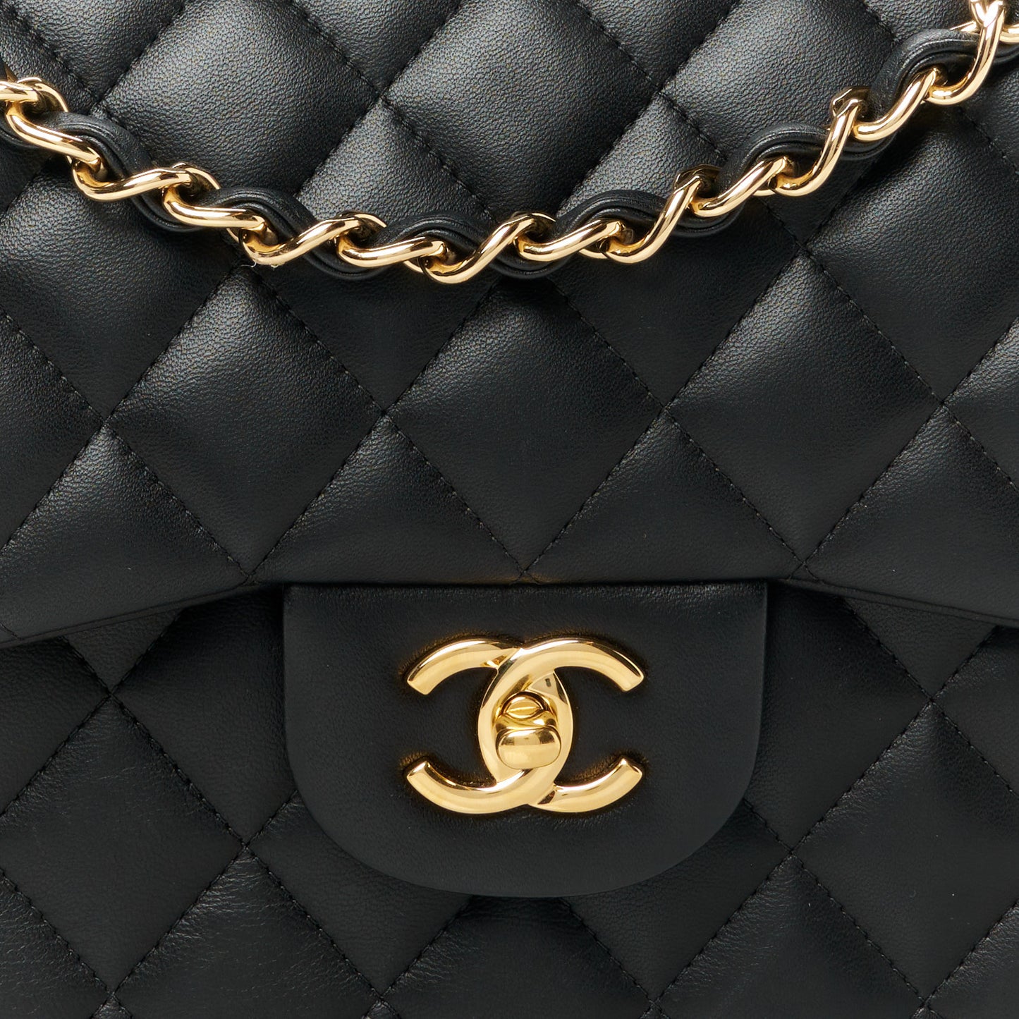 Lambskin Quilted Jumbo Double Flap Black