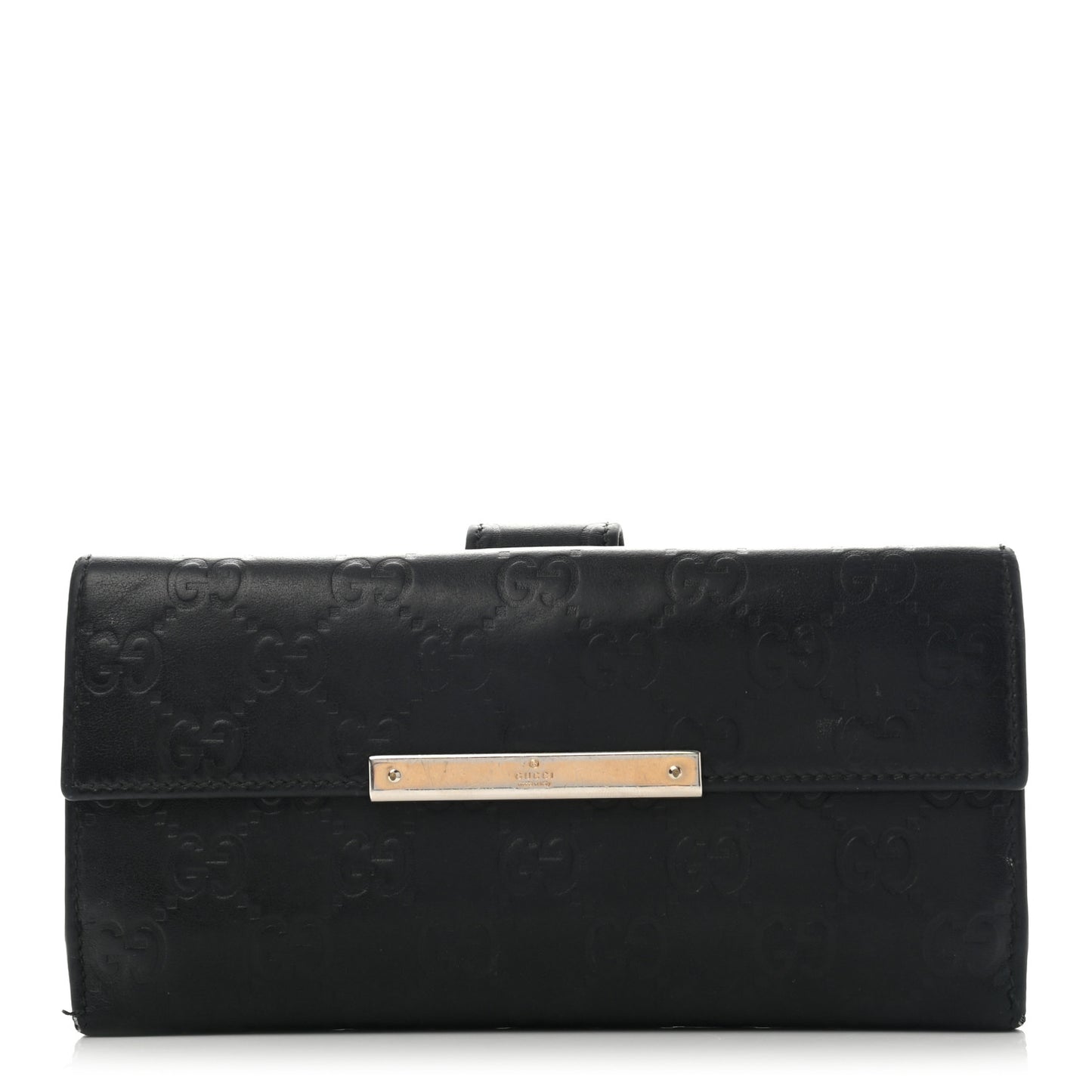 Guccissima Margaux Calfskin Metal Bar Continental Flap Wallet Black