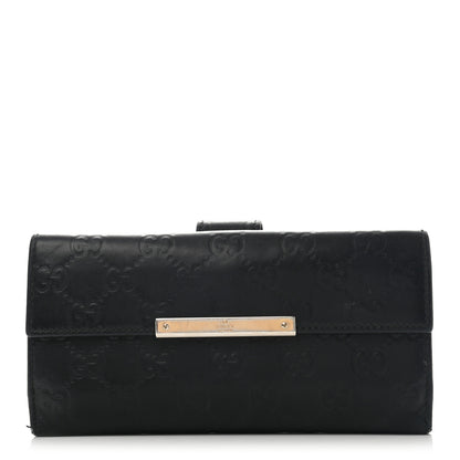 Gucci Guccissima Margaux Calfskin Metal Bar Continental Flap Wallet Black 1 of 13