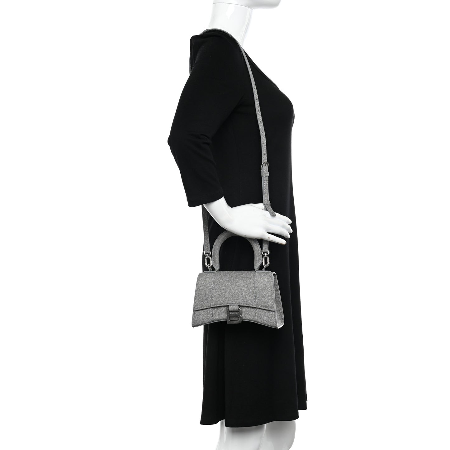 Glitter Fabric Hourglass Top Handle Bag XS Grey