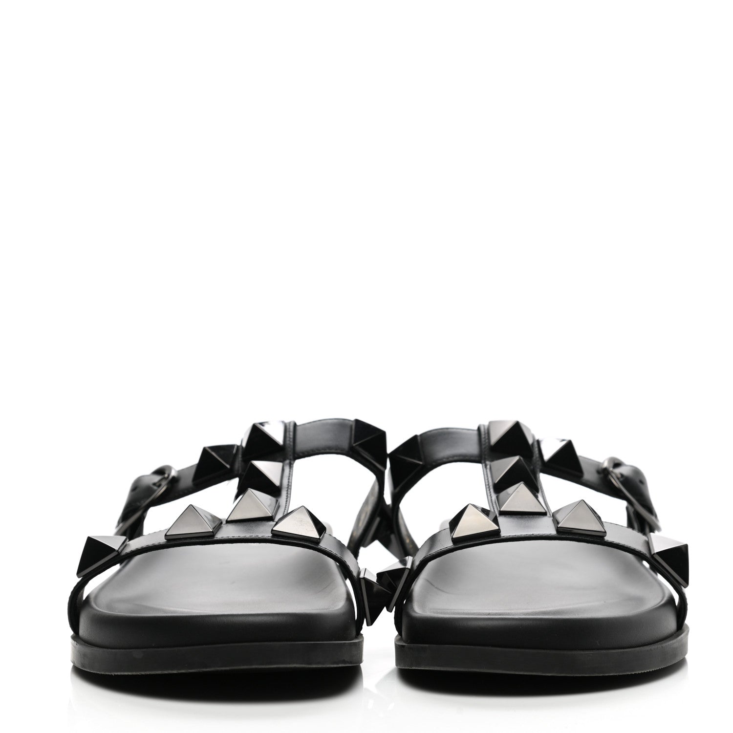Valentino Garavani Calfskin Roman Stud Slide Sandals 39.5 Black 2 of 10