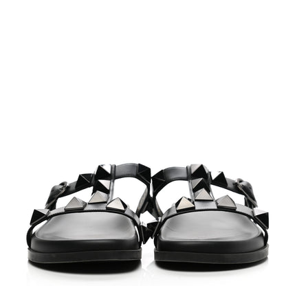 Valentino Garavani Calfskin Roman Stud Slide Sandals 39.5 Black 2 of 10
