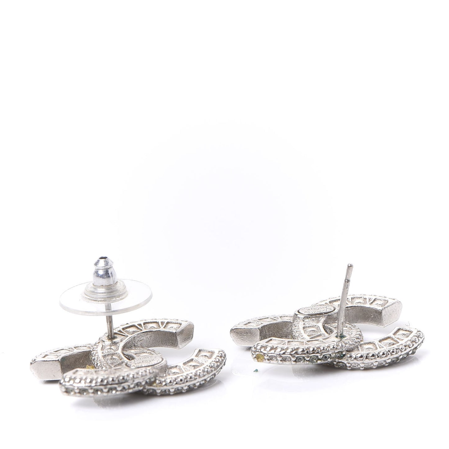 Baguette Crystal CC Earrings Silver Black
