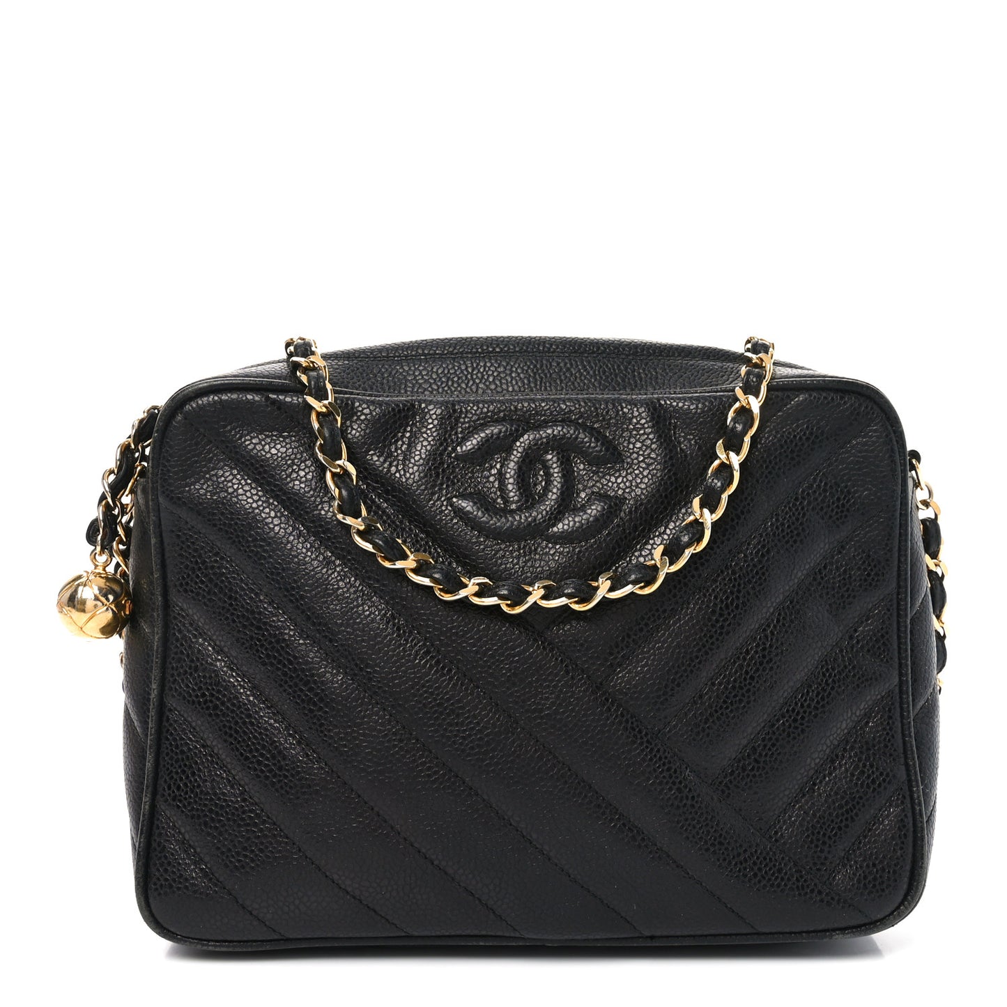 Caviar Chevron Quilted Camera Case Black