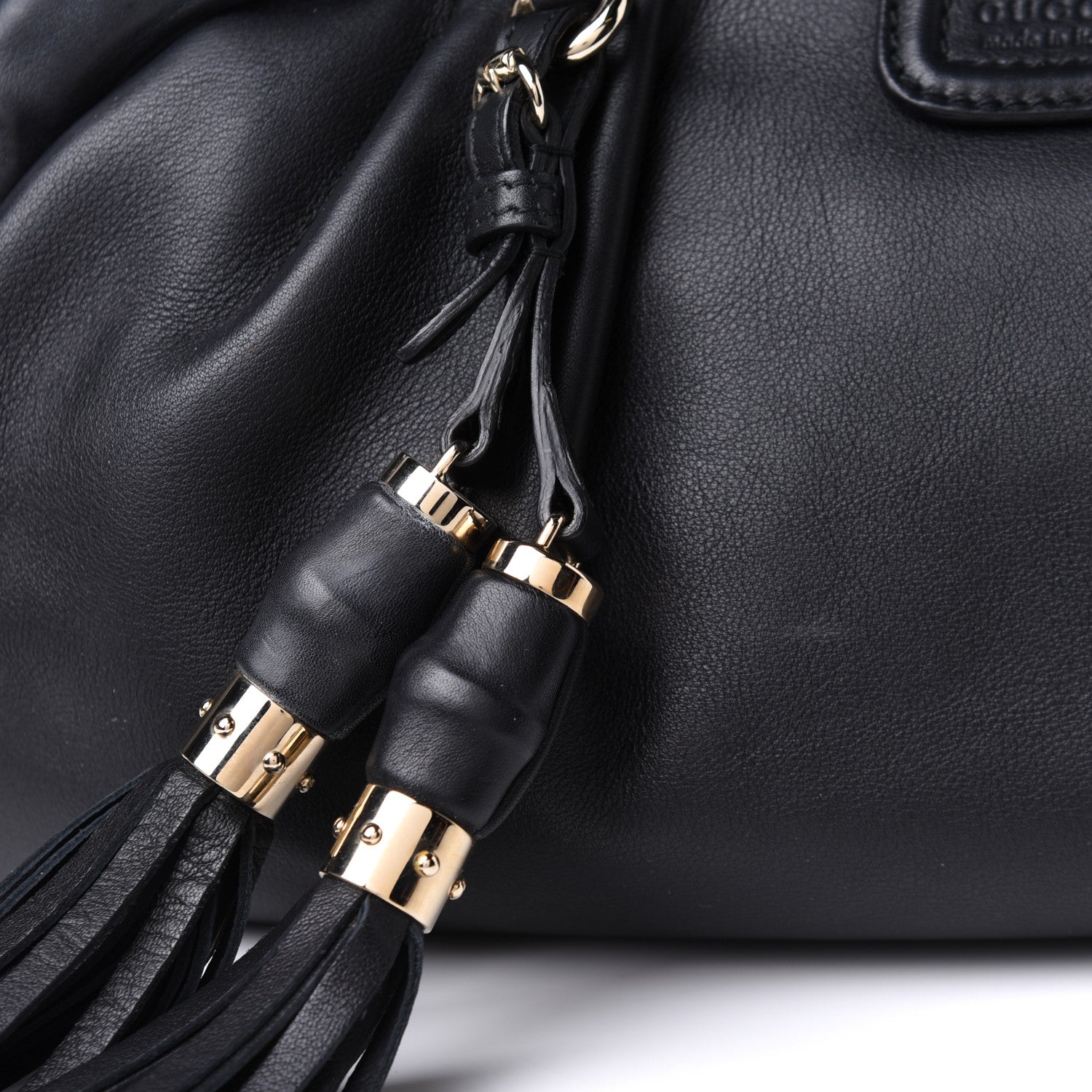 Gucci Calfskin Bamboo Frame Top Tassel Clutch Black 9 of 11